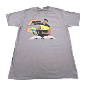 Reading Rambo Shirt Mens L Gray Graphic Tee Parody Sci-Fi Rainbow Book Retro